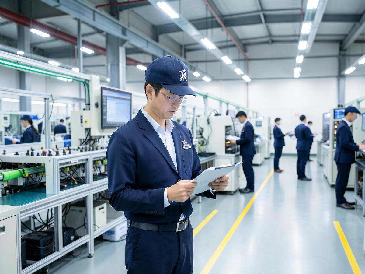 Quality inspector checking production on a factory line in China