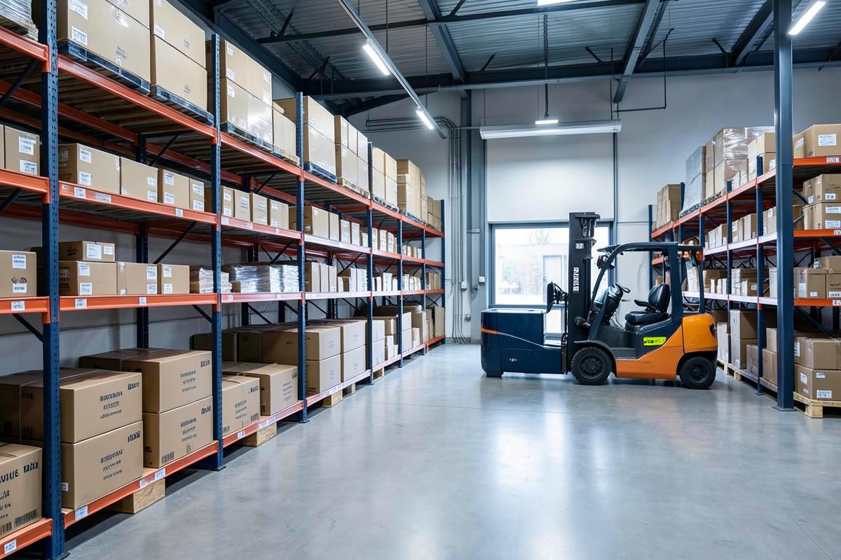 Quiet Road warehouse with packed goods ready for international shipping